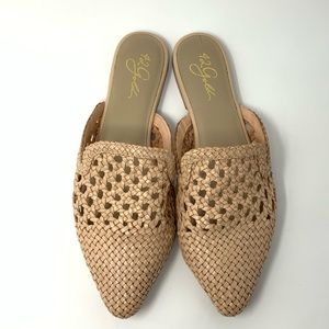 42 Gold Corra Woven Leather Nude Pointy Slip On 7